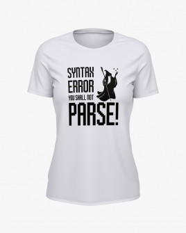 Футболка жіноча з написом Syntax error you shall not parse