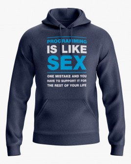 Худі темно синій ХЛ з написом Programming is like sex