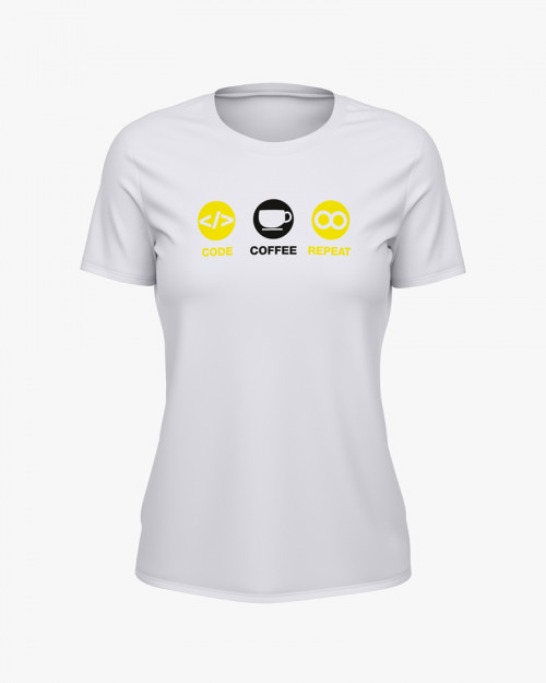 Футболка жіноча з принтом Code Coffee Repeat Футболка жіноча з принтом Code Coffee Repeat
