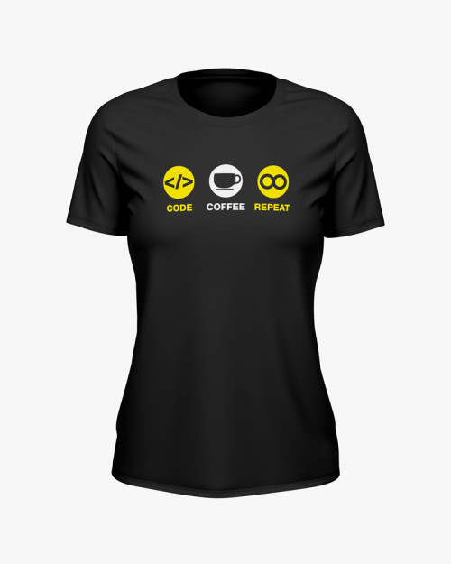 Футболка жіноча з принтом Code Coffee Repeat Футболка жіноча з принтом Code Coffee Repeat