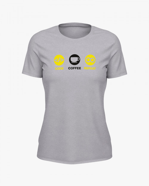 Футболка жіноча з принтом Code Coffee Repeat Футболка жіноча з принтом Code Coffee Repeat