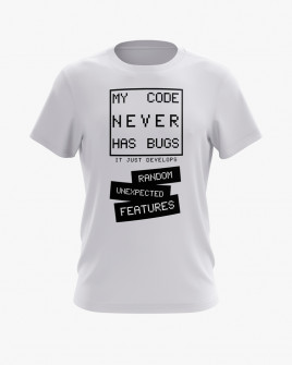 Футболка чоловіча з надписом My code never has bugs