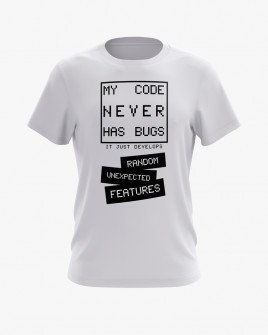 Футболка чоловіча з надписом My code never has bugs