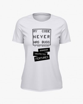 Футболка жіноча з надписом My code never has bugs