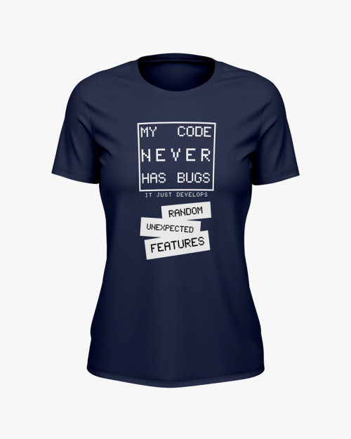 Футболка жіноча з надписом My code never has bugs Футболка жіноча з надписом My code never has bugs