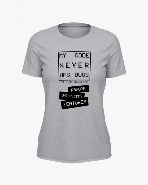 Футболка жіноча з надписом My code never has bugs Футболка жіноча з надписом My code never has bugs