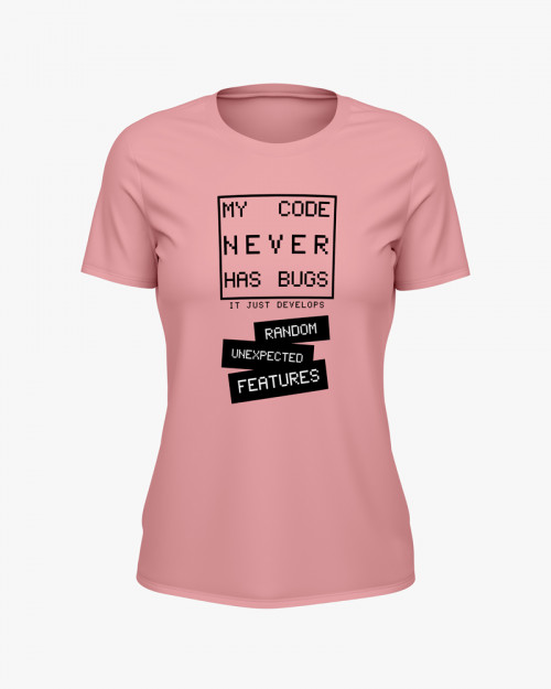 Футболка жіноча з надписом My code never has bugs Футболка жіноча з надписом My code never has bugs