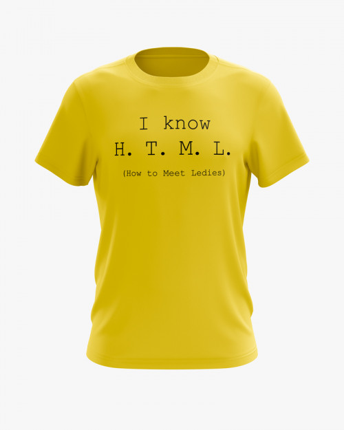Футболка чоловіча жовта ХЛ з написом I know H.T.M.L. Футболка чоловіча жовта ХЛ з написом I know H.T.M.L.