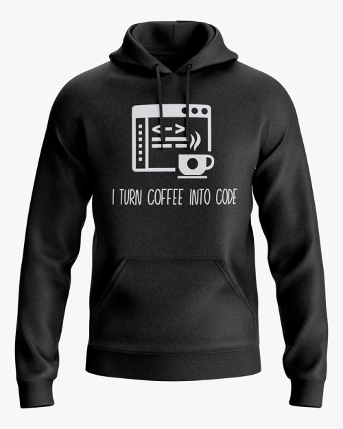 Худі чоловічий з написом I turn coffee into code Худі чоловічий з написом I turn coffee into code