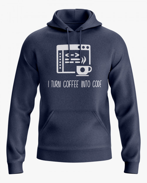 Худі чоловічий з написом I turn coffee into code Худі чоловічий з написом I turn coffee into code