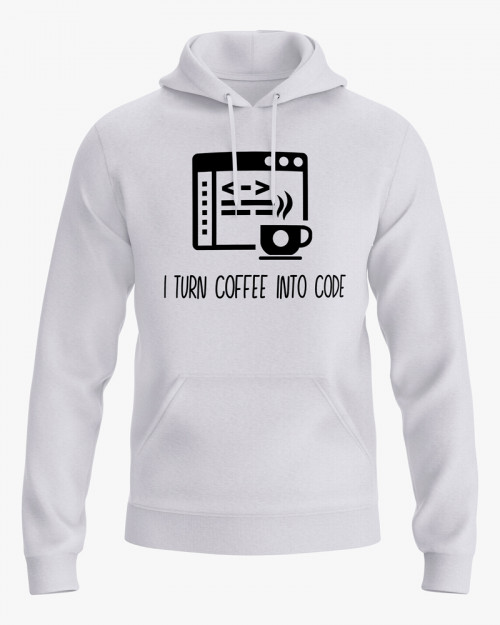 Худі жіночий з написом I turn coffee into code Худі жіночий з написом I turn coffee into code