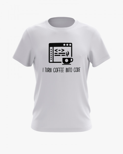 Футболка чоловіча з написом I turn coffee into code Футболка чоловіча з написом I turn coffee into code