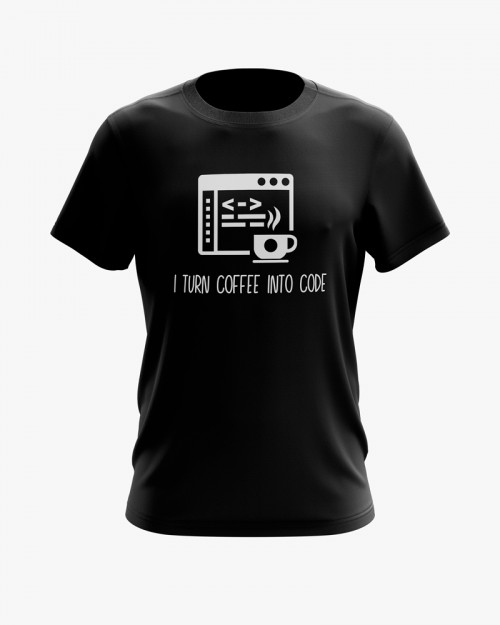 Футболка чоловіча з написом I turn coffee into code Футболка чоловіча з написом I turn coffee into code