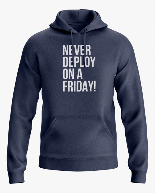 Худі чоловічий з написом Never deploy on a Friday Худі чоловічий з написом Never deploy on a Friday