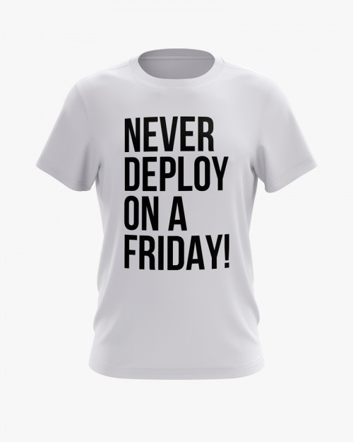 Футболка чоловіча з написом Never deploy on a Friday Футболка чоловіча з написом Never deploy on a Friday