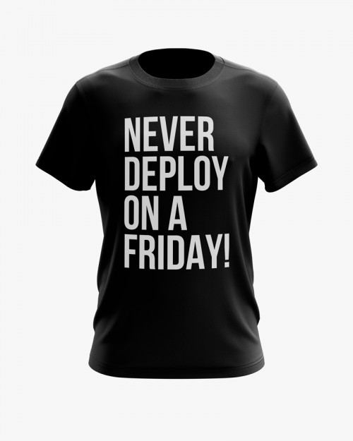 Футболка чоловіча з написом Never deploy on a Friday Футболка чоловіча з написом Never deploy on a Friday