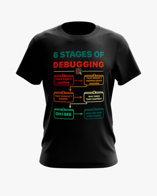 Футболка чоловіча з принтом 6 stages of debugging Футболка чоловіча з принтом 6 stages of debugging