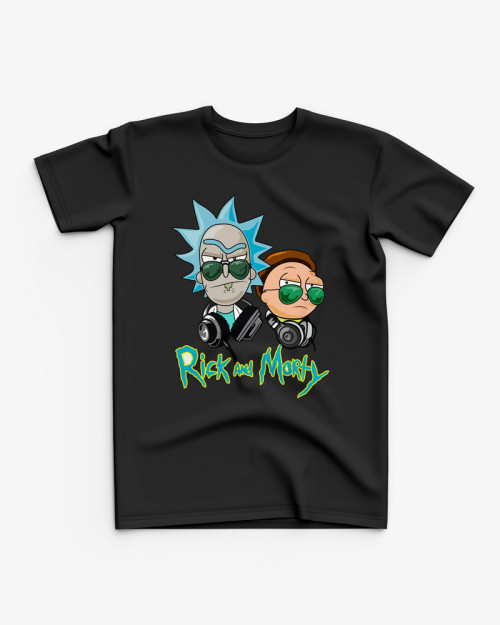 Футболка дитяча з принтом Rick and Morty в навушниках Футболка дитяча з принтом Rick and Morty в навушниках