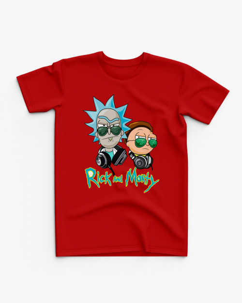 Футболка дитяча з принтом Rick and Morty в навушниках Футболка дитяча з принтом Rick and Morty в навушниках