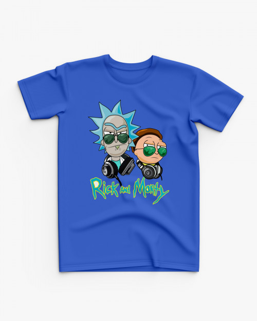 Футболка дитяча з принтом Rick and Morty в навушниках Футболка дитяча з принтом Rick and Morty в навушниках