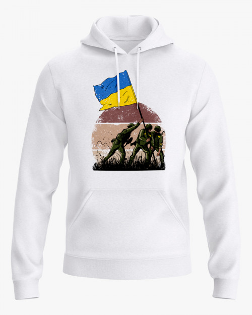Худі чоловічий з принтом ЗСУ встановлюють флаг України Худі чоловічий з принтом ЗСУ встановлюють флаг України