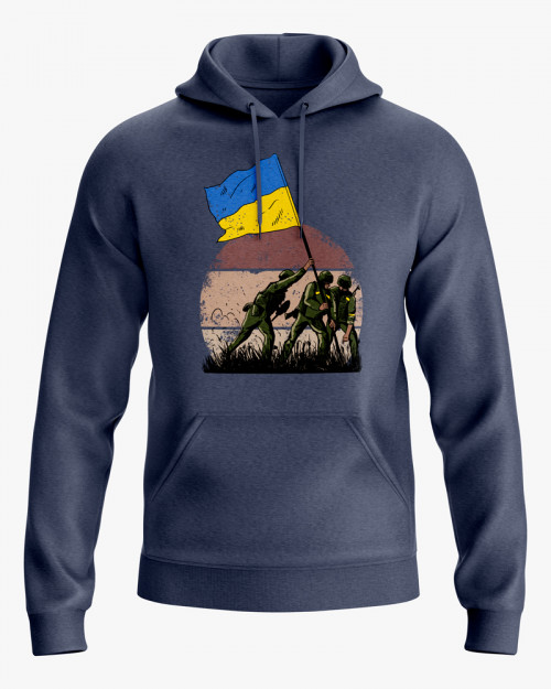 Худі чоловічий з принтом ЗСУ встановлюють флаг України Худі чоловічий з принтом ЗСУ встановлюють флаг України
