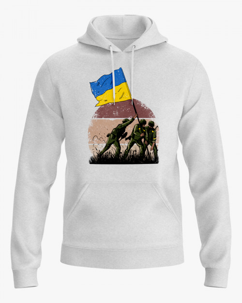 Худі чоловічий з принтом ЗСУ встановлюють флаг України Худі чоловічий з принтом ЗСУ встановлюють флаг України