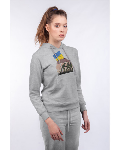 Костюм жіночий (худі, штани) з принтом ЗСУ встановлюють флаг України Костюм жіночий (худі, штани) з принтом ЗСУ встановлюють флаг України