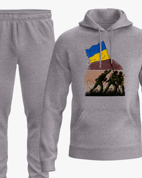 Костюм жіночий (худі, штани) з принтом ЗСУ встановлюють флаг України Костюм жіночий (худі, штани) з принтом ЗСУ встановлюють флаг України