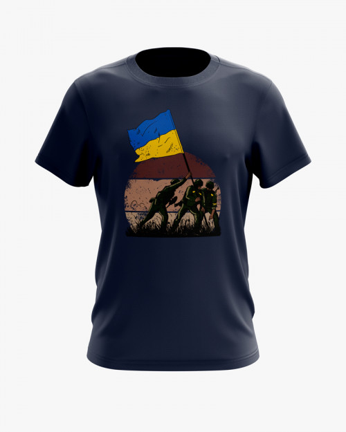Футболка чоловіча з принтом ЗСУ встановлюють флаг України Футболка чоловіча з принтом ЗСУ встановлюють флаг України
