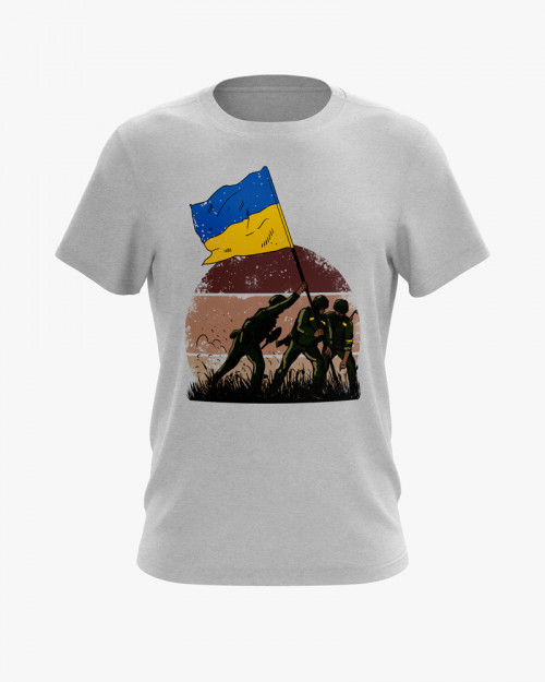 Футболка чоловіча з принтом ЗСУ встановлюють флаг України Футболка чоловіча з принтом ЗСУ встановлюють флаг України