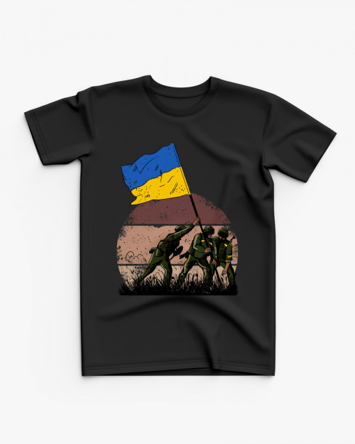 Футболка дитяча з принтом ЗСУ встановлюють флаг України Футболка дитяча з принтом ЗСУ встановлюють флаг України