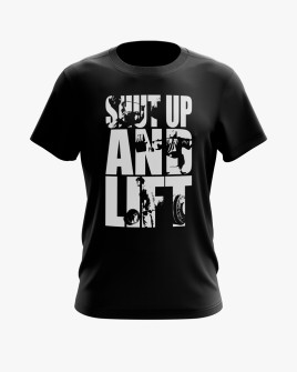 Футболка чоловіча чорна Л з принтом Shut up and lift