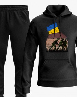 Костюм женский (худи, штаны) с принтом ВСУ устанавливают флаг Украины